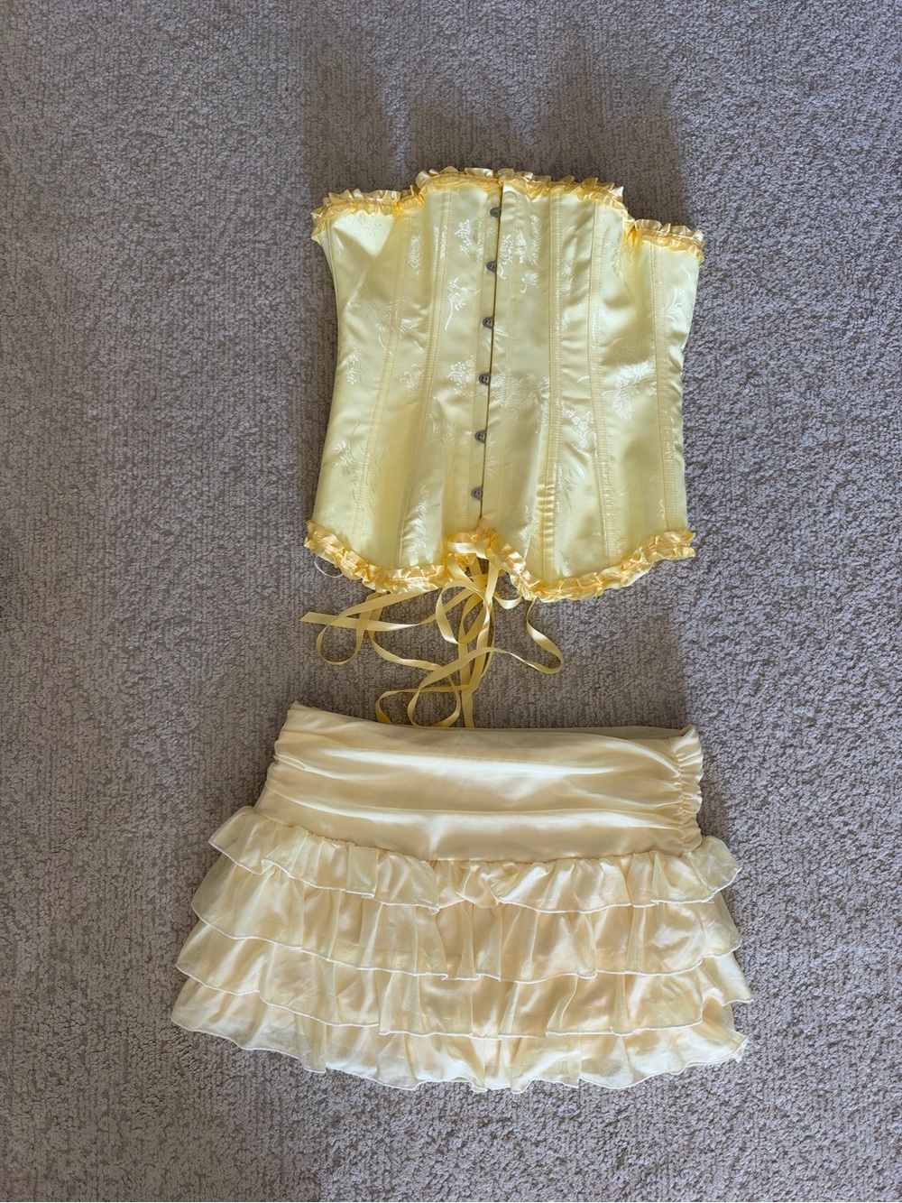 Princess Belle Yellow Satin Ruffled Corset and Skirt Costume